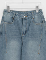 [unisex] Sieon Pocket Curved Wide Denim Pants