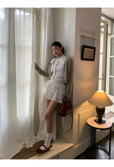 half turtleneck strap lace frill long-sleeve t-shirt