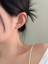 [4 set] イーフ キュービック ピアス セット / ミニ フラワー リング シンプル ポイント シルバー