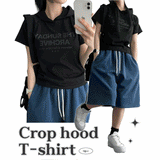 Guntle cropped short-sleeved hoodie