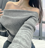 (LOWEST PRICE!/6 COLORS♥/END-OF-YEAR LOOK♥) シアーフリースソフトロングスリーブオフショルダーニット 6 COLORS♥