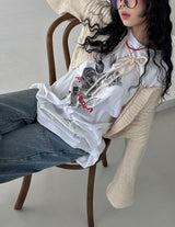 Rose lettering four seasons boxy short-sleeved T-shirt