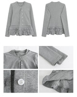 Gray Under Frill Layered Cardigan Top