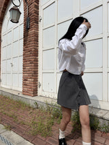 Twill shoulder ribbon shirring loose fit crop shirt (2 colors)