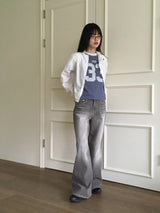 Watton back cut washed gray long wide denim pants