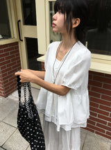 Pombo Tiered Frill Over Fit Short Sleeve Puff Blouse