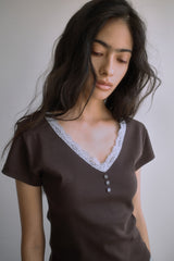 26SS★ [SET] レース トリム Vネック Tシャツ＋スカート