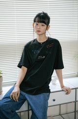 26SS★ ドローステッチ刺繍半袖Tシャツ