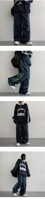 Rashu Side Color Banding Wide Pants (3 colors) Hem String!