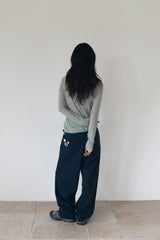 WIDE CUFFS COTTON PANTS (BLUE)
