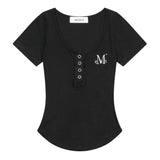HARING SIGNATURE LOGO SNAP BUTTON U-NECK HALF T (3COLOR)