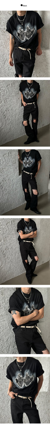 [UNISEX]フィンガーカッティングオーバーフィットTシャツ (2color)