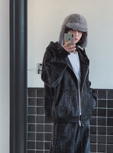 Dets two way velvet hoodie zip-up