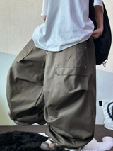FRONT TWO RIVET POCKET BALLOON PARACHUTE COTTON BIG PANTS 💚🩶🖤🤎 - 4 COLORS