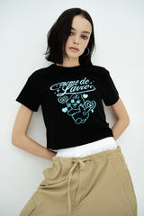 25SS ウーマンオパンチュウサギクロップ半袖Tシャツ ブラック
