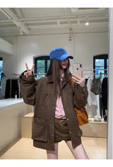 high-end pink loose fit long-sleeve shirt