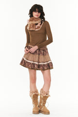 ROSE ISLAND Withered Rose Forest-Style Corduroy Tiered Patchwork Skirt