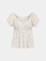 Creamy Flower Puff Blouse
