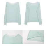 Mint off-shoulder lace long-sleeved see-through knitwear
