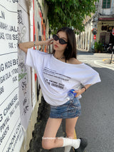 Barcode unbuttoned shoulder loose fit tee