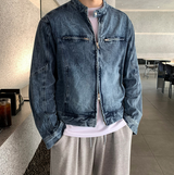Biwon Washed Biker Denim Jacket