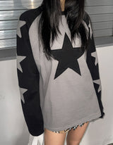Applique star patch raglan long sleeves