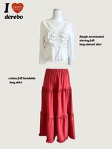 cotton frill bendable long skirt