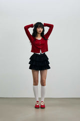 LYLA LAYERED CARDIGAN / RED-WHITE