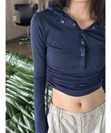 Shirring crop hood top(2color)