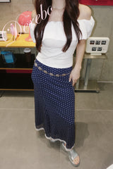Navy Dotted Lace Chiffon Long Skirt