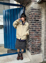 [unisex] Leare Two-Button Washing High-Neck Zip-Up Jacket