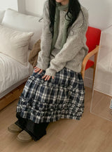 Giet Frill Banding Check Long Skirt