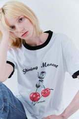 チェリーリンガーTシャツ_ホワイト/ブラック