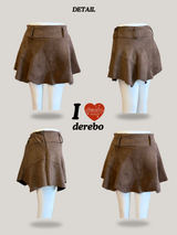 suede unbalanced brown mini skirt