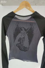 Back see-through angel long-sleeved t-shirt