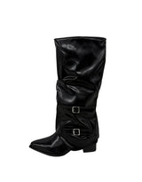 Double Buckle Shirred Stiletto Long Boots