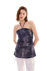 POCKET PRINTING HALTERNECK DRESS / BLACK