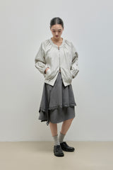Shirring Zip-up Blouse Jumper_Grey