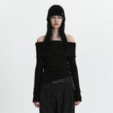 C ASYMMETRIC OFF-SHOULDER KNIT TOP_BLACK
