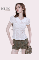 Peter Pan Floral Short-Sleeve Blouse 