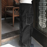 Potal stitch color combination nylon two-way cargo long wide jogger pants
