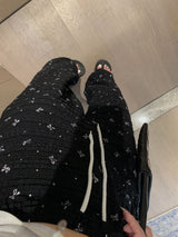 Lace ribbon banding wide pants