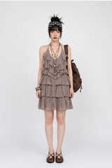 DRAMATIC OPEN-BACK RUFFLE MINI DRESS