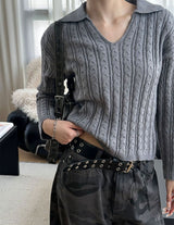 [F/W] Cable v neck kara crop knit(4color)