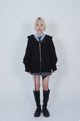 2WAY LOGO TWIST STUD HOOD ZIP-UP_BLACK
