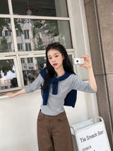 Dot Crop Three Quarter Sleeve T-Shirt (4color)