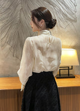 Loet Pintuck Pearl Sheer Lace Blouse