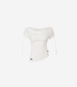 Meow Summer draping shrring Boat neck Top