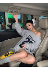 Number off-shoulder loose fit sweatshirt