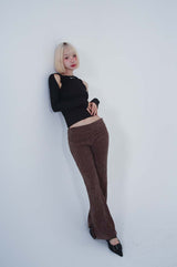LEPPARD LOW-RISE SLIT PANTS_BROWN